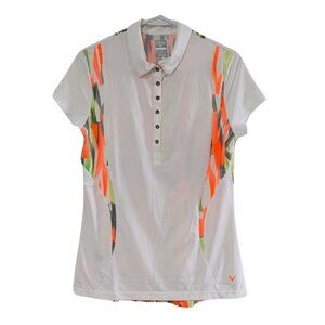 Callaway Women's Golf Polo Shirt Orange and Green Neon Accents, Size Small